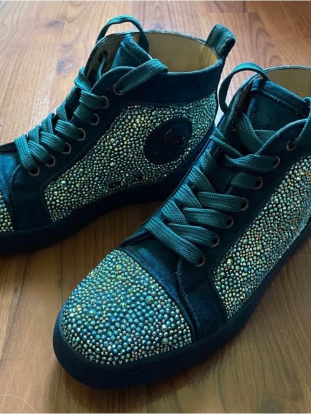 Christian Louboutin Teal Crystal High-Top Sneakers - Women's